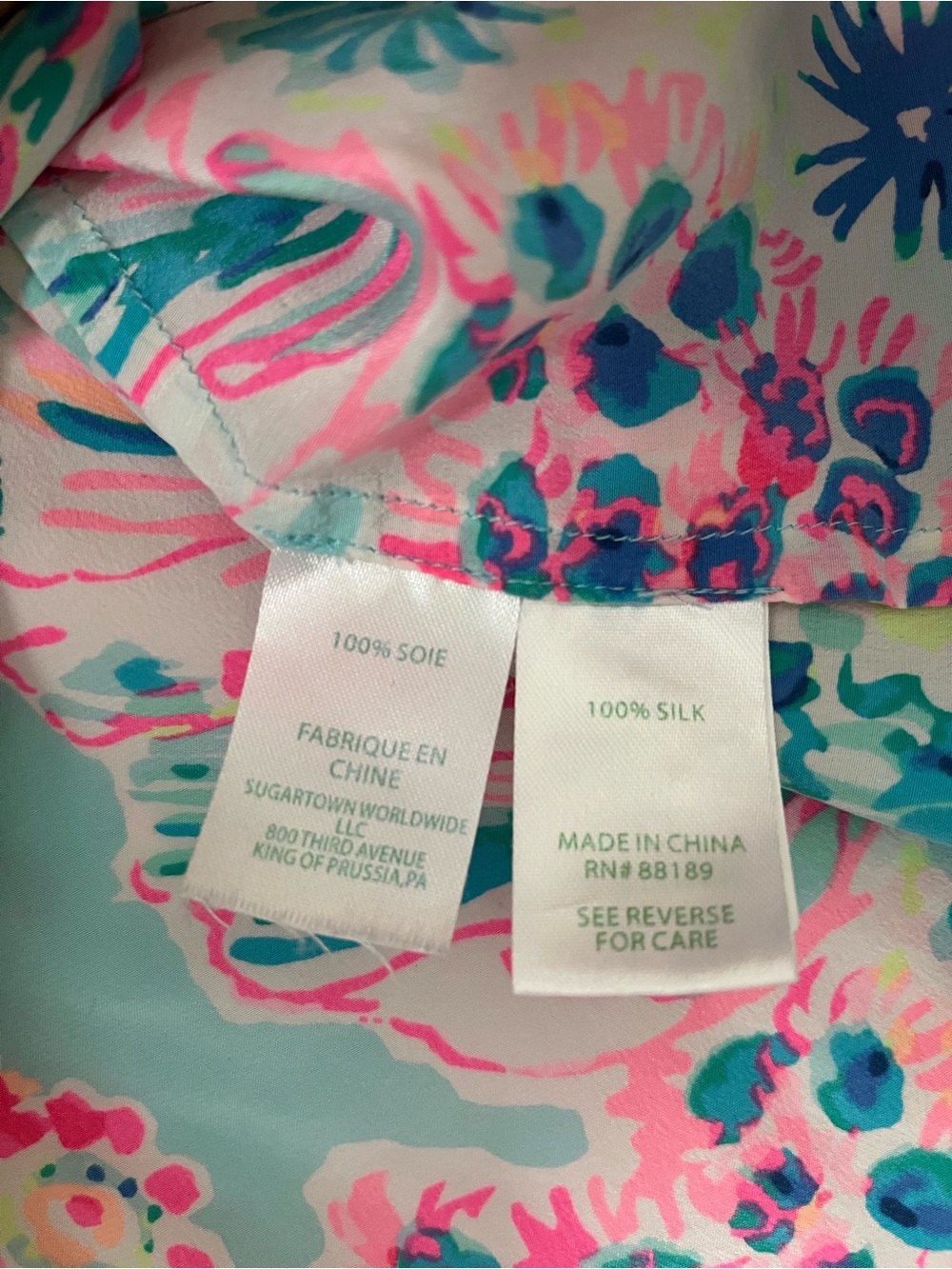 Lilly Pulitzer Pink & Aqua Floral Smocked Neck Blouse - Picture 6 of 11